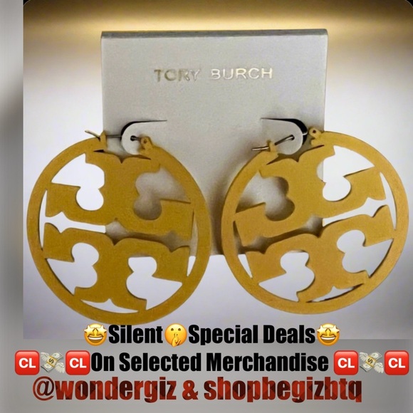 šTory Burch Authentic Yellow Double T Matte Painted Large Hoop Earrings - Picture 3 of 12